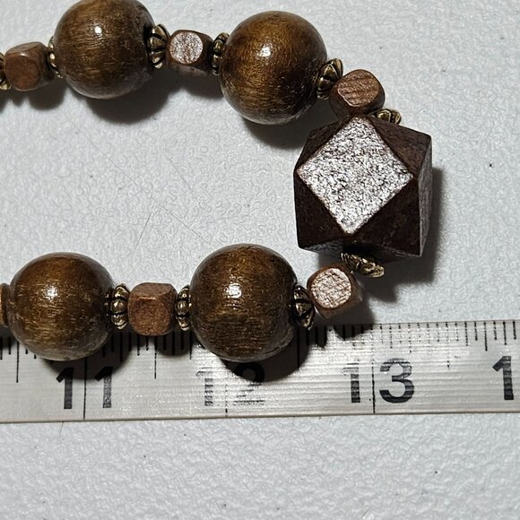 Boho Brown Wood Beaded Chunky Necklace Round Geometric Beads Fashion Jewelry - Picture 6 of 6